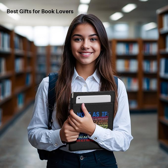 Book Themed Gifts Waterproof Book Sleeve Book Pouch LGBT Equality Rights Reading Gifts for Women Sister Book Covers for Paperbacks Book Accessories Book Protector with Zipper and Front Pocket