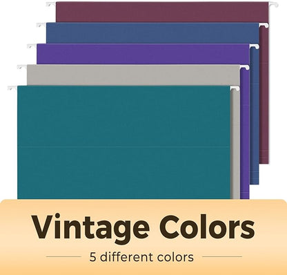 SUNEE Hanging File Folders Vintage Colors, 25 Pack Letter Size File Folders with 1/5-cut Tabs, Stay Organized for Your Home and Office Bulk File and Documents