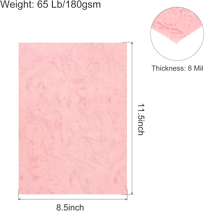 MECCANIXITY 100pcs A4 8-1/2 x 11.5 Inch Presentation Binding Covers Letter Size Leather Textured Grain Paper Un-Punched for Business Reports, Pale Pink