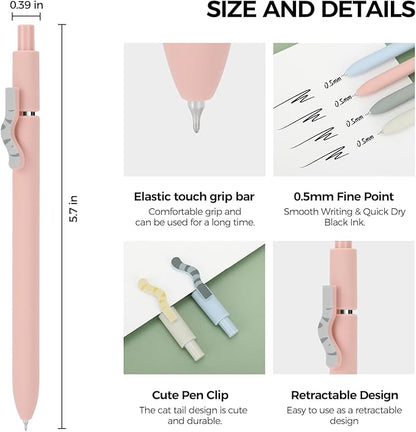 Ddaowanx Cute Cat Pens,8 Pcs 0.5mm Quick Dry Black Ink Gel Pens Fine Point Smooth Writing Pens,Cat Lover Gifts for Women Men
