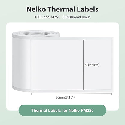 Thermal Labels for Nelko PM220 Label Maker, 2'' x 3.15'' (50x80mm) Thermal Sticker Label, Waterproof, Multi-Purpose Label Tape, 1 Roll of 100 Self-Adhesive Thermal Paper (White)
