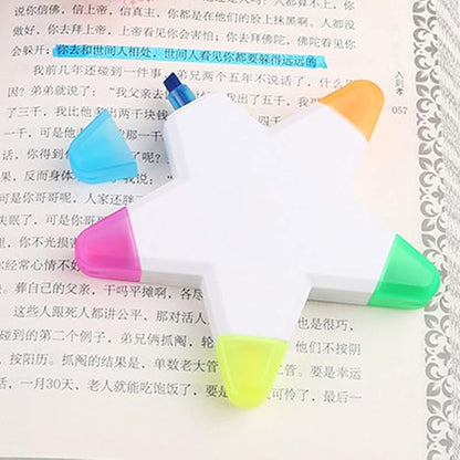 Brush Tip Highlighters, Creative Star Shape Light Color Fluorescent Pens Markers with 5 Colors, Great for Journal Planner Note Taking and Coloring Book, Non-Toxic & Odorless Watercolor.