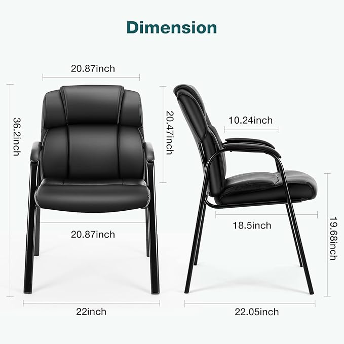 OLIXIS Waiting Room Chairs, Leather Office Desk Reception Guest Stationary Side Chair with Padded Arms for Home Conference Lobby Area Meeting Church Medical Clinic Elderly Student