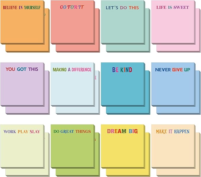 Yinder 24 Pcs Inspirational Sticky Notes with Lines Cute Motivational Sticky Notes Pad Employee Appreciation Gifts Bulk for Teacher Nurse Coworkers Office Supplies 3 x 3''(Gentle Color,Motivational)