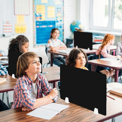 4PCS Desk Dividers Office Partitions, Privacy Desk Panel Protective Sneeze Guard, Acrylic Plexiglass Shield with Clamps for Offices Schools Call Centers - 23.6”L X15.8”W（Black）