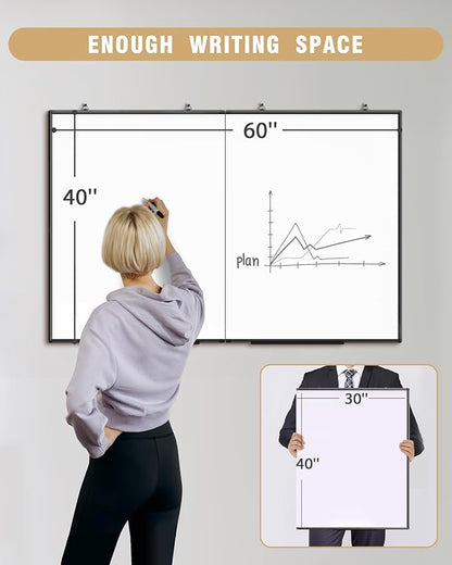 60"X 40" Large Magnetic Dry Erase Whiteboard, Wall Hanging Board with 4 Dry Erase Markers & 1 Dry Erasers & 6 Magnets, Aluminum Frame Black