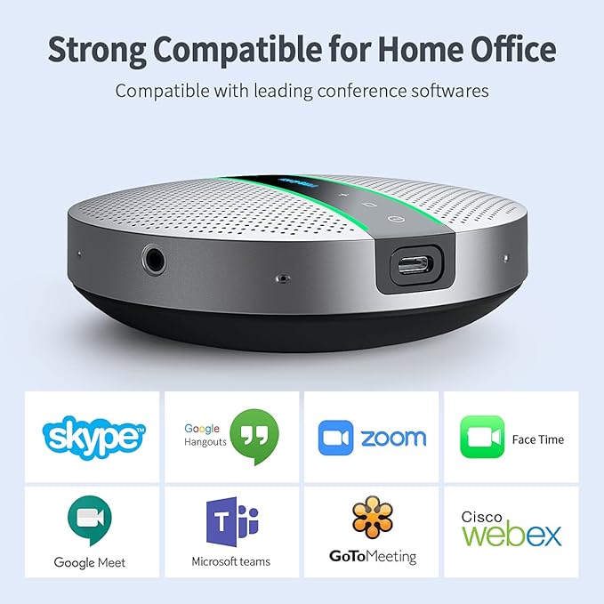 SP300 Bluetooth Speakerphone 360º Voice Pickup 6 AI Echo & Noise Canceling Microphones, 18H Call Time, Bluetooth 5.0/USB C/Dongle Compatible with Leading Platforms, Home Office