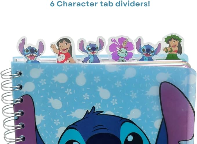 Innovative Designs Disney Lilo and Stitch Tab Journal Notebook, Spiral Bound, 144 Lined Pages, 8 x 7 inches, Blue