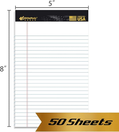 KAISA Small Legal Pads 5" x 8" Note Pads, Narrow Ruled Writing Pads, 50 Sheets Perforated Notepads, 20lb Heavyweight Rigid Back Premium Legal Pads, White Paper Pads, 12Pads