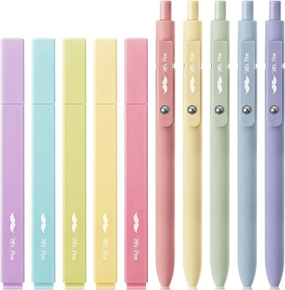 Mr. Pen- Aesthetic Highlighters and Gel Pens, 10 Pack, Assorted Color Bible Highlighters No Bleed, Black Ink Gel Pens, Highlighter Pens, No Bleed Highlighters for Bibles, Gel Pens