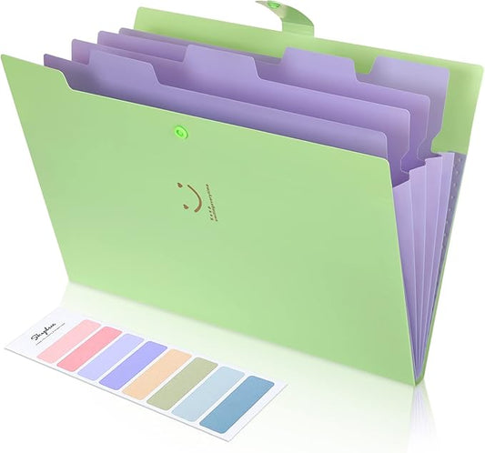 SKYDUE Letter A4 Paper Expanding File Folder Pockets Accordion Document Organizer (Green)