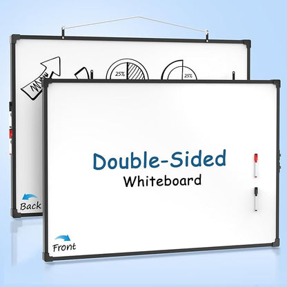 MaxGear Magnetic Dry Erase White Board, 36 X 24 Inches Double Sided Whiteboard, Black Aluminum Frame White Board for Wall, Hanging Planner Board with 2 Dry Erase Markers for School Office Home