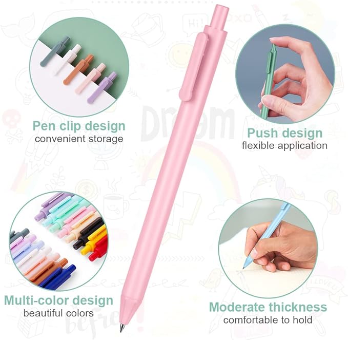 AUAUY Retractable Gel Pens, 15PCS Cute Retractable Quick Dry Gel Ink Pen, Cute Pens 0.5mm Medium Point Black Ink Quick Drying for Writing Drawing Journaling Note Taking School Office Home