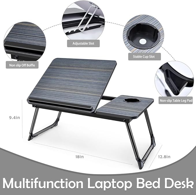 Laptop Desk for Bed Couch,Adjustable Bed Laptop Table,Laptop Stand for Bed,Portable Lap Desk for Laptop,Laptop Bed Tray Table with Cup Holder,Foldable Bed Table for Laptop and Writing Eating(Black)