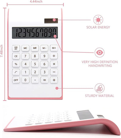 Pink Calculator, UPIHO Pink Office Supplies and Accessories, 10 Digits Solar Battery Basic Office Calculator, Dual Power Desktop Calculator with Large LCD Display, School Supplies