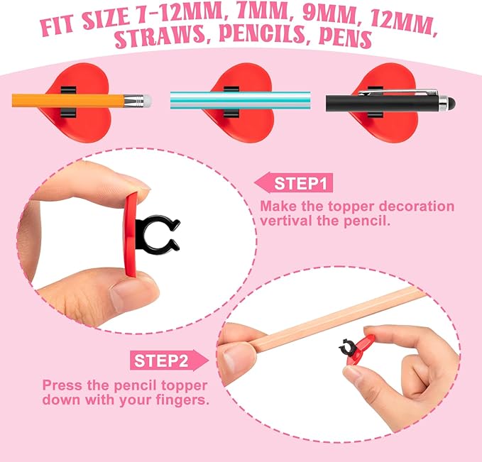 WDAHDHP Valentine's Day Pencil Clips for Kids, 50Pcs Different Pencil Clips Topper, Cute Pencil Charms for Kids Students School Gifts Classroom Rewards
