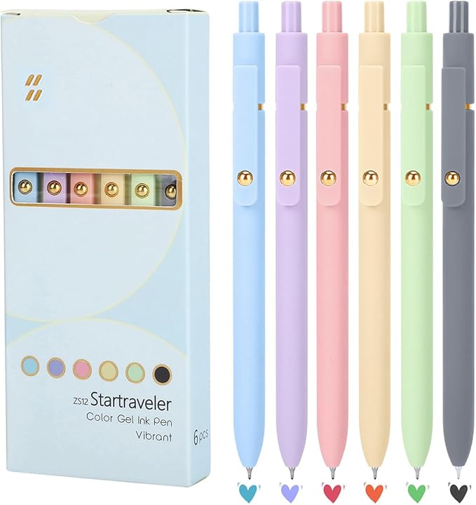 FIOVER Colorful Gel Pens - 6Pcs 0.7mm Multi-Colored Pens, Smooth Writing Coloring Journaling Supplies for Note Taking, Cute Aesthetic Office School Supplies(6Pcs-Morandi Colorful)