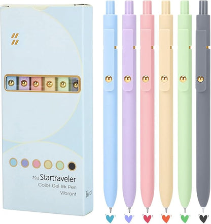 FIOVER Colorful Gel Pens - 6Pcs 0.7mm Multi-Colored Pens, Smooth Writing Coloring Journaling Supplies for Note Taking, Cute Aesthetic Office School Supplies(6Pcs-Morandi Colorful)