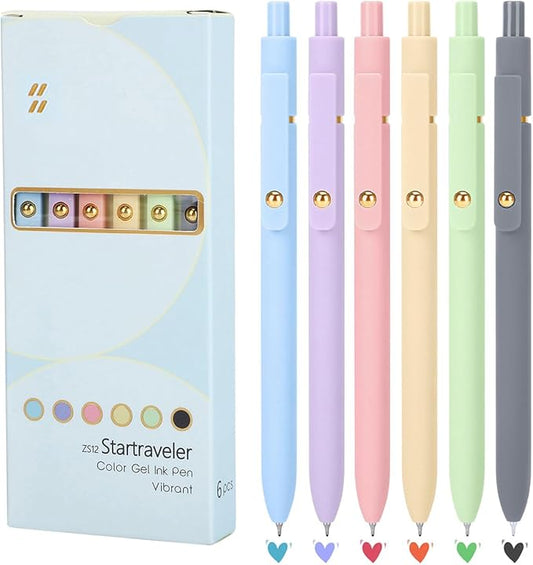 FIOVER Colorful Gel Pens - 6Pcs 0.7mm Multi-Colored Pens, Smooth Writing Coloring Journaling Supplies for Note Taking, Cute Aesthetic Office School Supplies(6Pcs-Morandi Colorful)