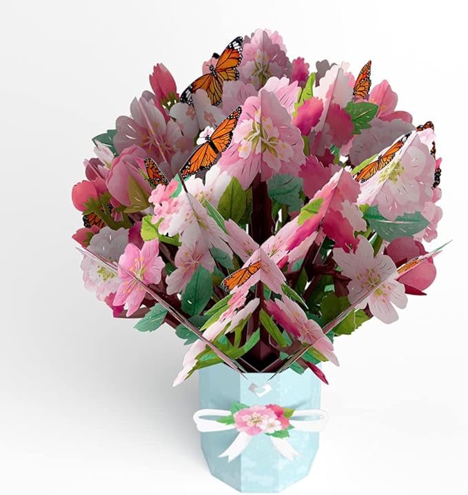 Lovepop Cherry Blossom & Butterfly Pop-Up Bouquet, 10.25 X 7.5”, Mother’s Day Paper Flower Bouquet, 3D Pop-up Paper Flower, Greeting Cards with Note Card