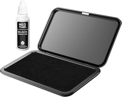 Large Stamp Pad Kit (1oz Ink Included) - 3.50"x 6.25", Magnetic Lid, Premium Quality Felt Stamp Pad (Black)