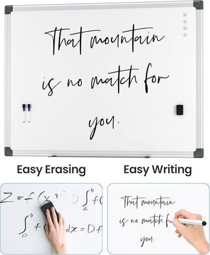 VUSIGN 12PCS Magnetic White Board Hanging 36" x 48" for Office, Class, Home, Sliver Aluminum Frame, 12 Dry-Erase Eraser, 24 Multicolor Marker, 48 Magnetic Pins