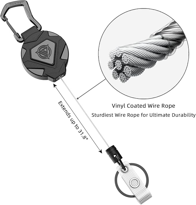 Oaridey 4 Pack Retractable Keychain Heavy Duty, Badge Reels Retractable, Tactical ID Badge Holder with Upgraded Zinc Alloy Carabiner, 31.5'' Coated Steel Cord, Bearing 8.0 oz