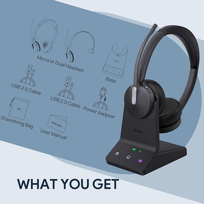 Yealink WH64 Dual Teams DECT & Bluetooth Wireless Headset, 606ft Range, Microsoft Certified, On Ear Work Wired Headphone with 3X Noise Cancelling Mic, 32 Talk Time, Office Desk IP Phone, PC,Computer