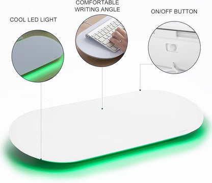 TSJ OFFICE Glass Desktop Whiteboard - 17 X 7 Inches Small Dry Erase Board with Green Light, Glass White Board Surface Notepad with 1 Drawer, Desk Organizers for Office, Home, School Supplies