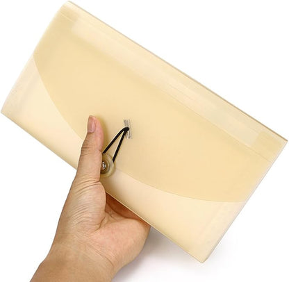 BTSKY Expanding File Folder - 13 Pockets, Small Accordion File Folder, Expandable Card Ticket Holder, Plastic Business Document Organizer, Khaki Translucent