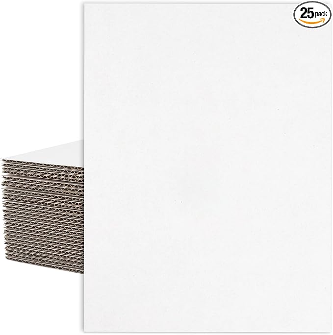 Mat Board Center, 25 Pack 12x16 Corrugated Cardboard sheet, 1/8 inch thick, Flat Cardboard Inserts for Mailing, Packaging & Shipping, Cardboard Backing, Craft Card Board (White on one side)