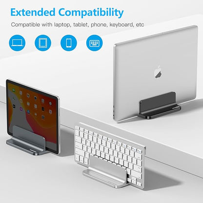 OMOTON Vertical Laptop Stand Holder, Desktop Aluminum Stand for MacBook with Adjustable Dock Size, Fits All MacBook, Surface, Chromebook and Gaming Laptops (Up to 17.3 inches), Gray