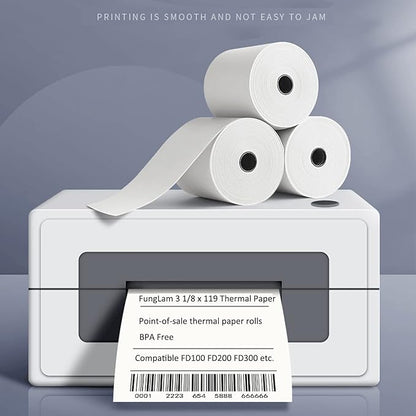 FungLam Thermal Receipt Paper Rolls 3-1/8" x 119' Thermal Paper Cash Register POS Receipt Paper (50 Rolls)