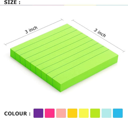 Eastern Wolf 8 Pads Lined Sticky Notes 3x3 Sticky Notes with Lines Self-Stick Note Pads 8 Bright Multi Colors, 85 Sheets/Pad