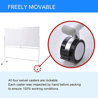 Dry Erase Whiteboard Easel on Wheels - 24 x 36 inch Double Sided Mobile Whiteboard, Reversible Magnetic Double Sided Rolling whiteboard Mobile White Board for Home Office Classroom, (24“x 36”)