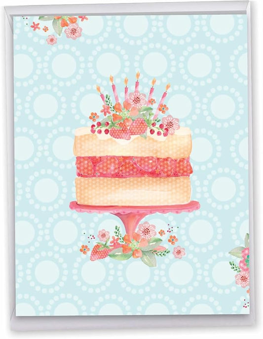 The Best Card Company - 1 Large Birthday Card with Envelope (8.5 x 11 Inch) - Fun Celebration Card for Birthdays - Watercolor Cake J2984BBDG