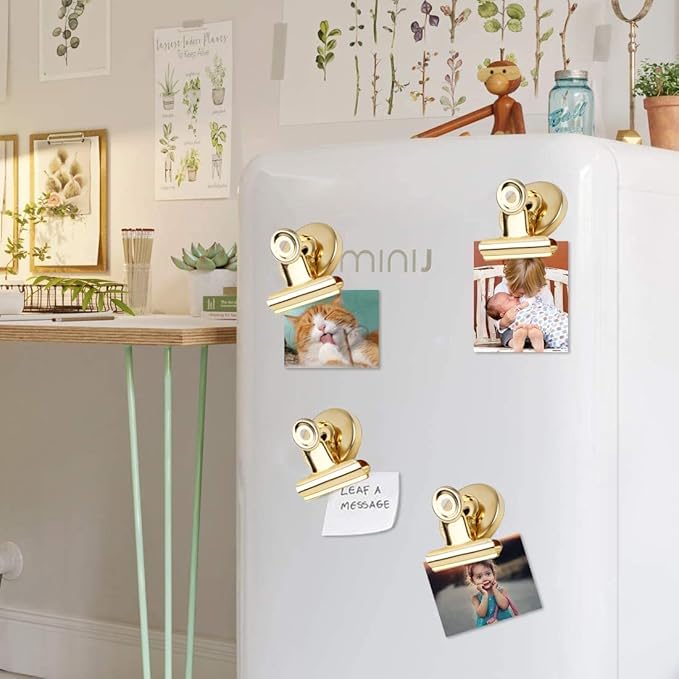 VNDUEEY 20pack Fridge Magnets Refrigerator Magnets, Magnetic Clips Heavy Duty, Detailed Locker List Display Paper Fasteners on Home& Office& Teaching (Gold)