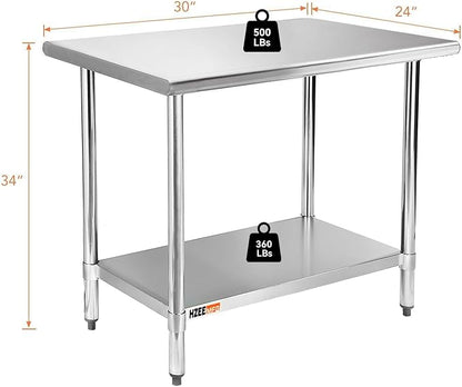 Stainless Steel Work Table for Prep & Work 24 x 30 Inches, Commercial Heavy Duty Kitchen Table with Undershelf for Restaurant, Home, Hotel, Kitchen Prep Tables