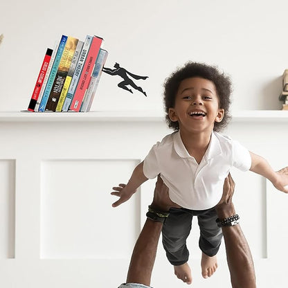 Artori Design Book Ends to Hold Books Heavy Duty - Hidden Metal Bookends for Shelves Desk or countertop - Bookend Book Holder for Home Decorative - Gift for Book Lovers and Home Décor (Book&Hero)