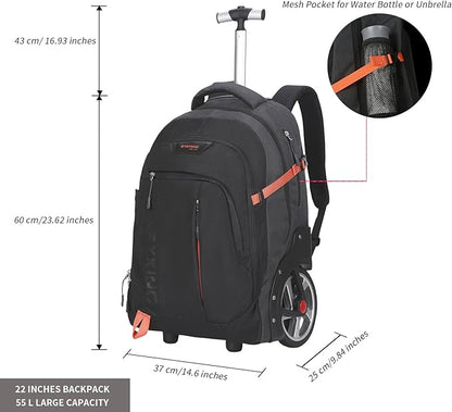 22 Inches Large Wheeled Rolling Laptop Backpack for Business and Travel Wheeled Adult Laptop Backpack