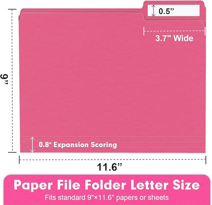 File Folder, RAZCC 250 Pack 1/3 Cut Tab Colored File Folders, File Folder Letter Size for Office Classroom Use, Assorted 5 Colors Folders with Tabs