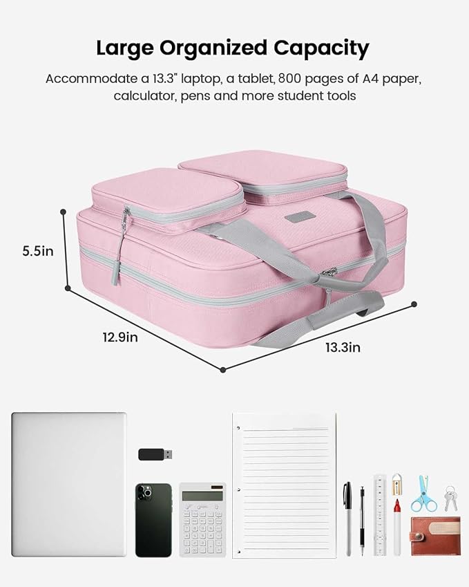 4 Inch 3 Ring Zipper Binder with Shoulder Strap & Handle & Multi-Pocket - 4" Binder with Zipper for School, Compatible with 13-Inch Laptop MacBook/Tablet-Patent Design-Pink