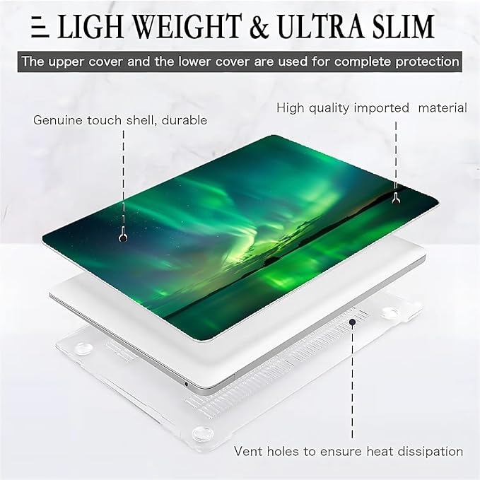 Compatible with 13.3 Inch MacBook Air A1466/A1369, Iceland Green Aurora Hard Plastic Shell Cover Case