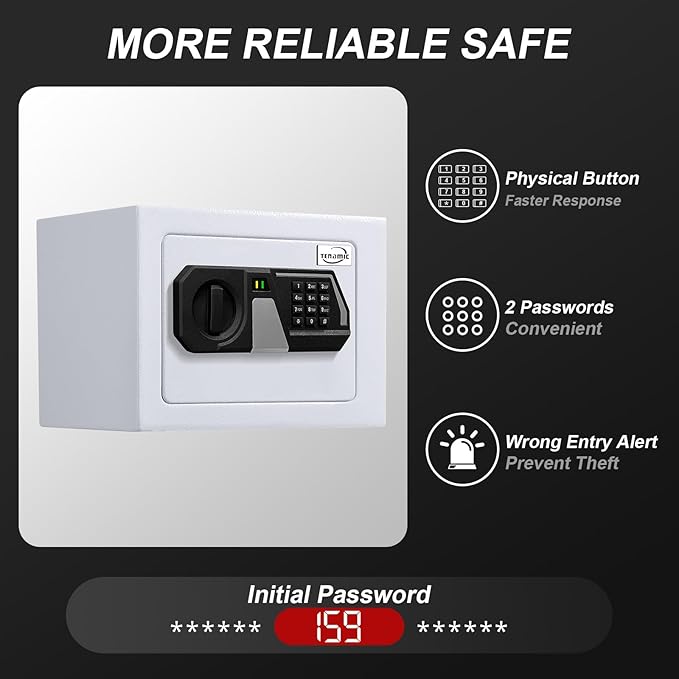Tenamic Safe Box 0.23 Cubic Feet Electronic Digital Security Box, Keypad Lock Box Cabinet Safes, Solid Alloy Steel Office Hotel Home Safe, HB17 White