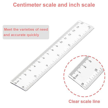2 Pack 6 inch Clear Plastic Ruler Straight Shatterproof Transparent Rulers for Office Supply (Clear)