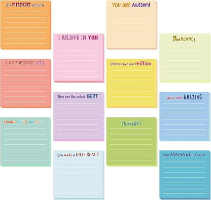 Yinder 24 Pcs Inspirational Sticky Notes with Lines Cute Motivational Sticky Notes Pad Employee Appreciation Gifts Bulk for Teacher Nurse Coworkers Office Supplies 3 x 3''(Light Color,Thankful)