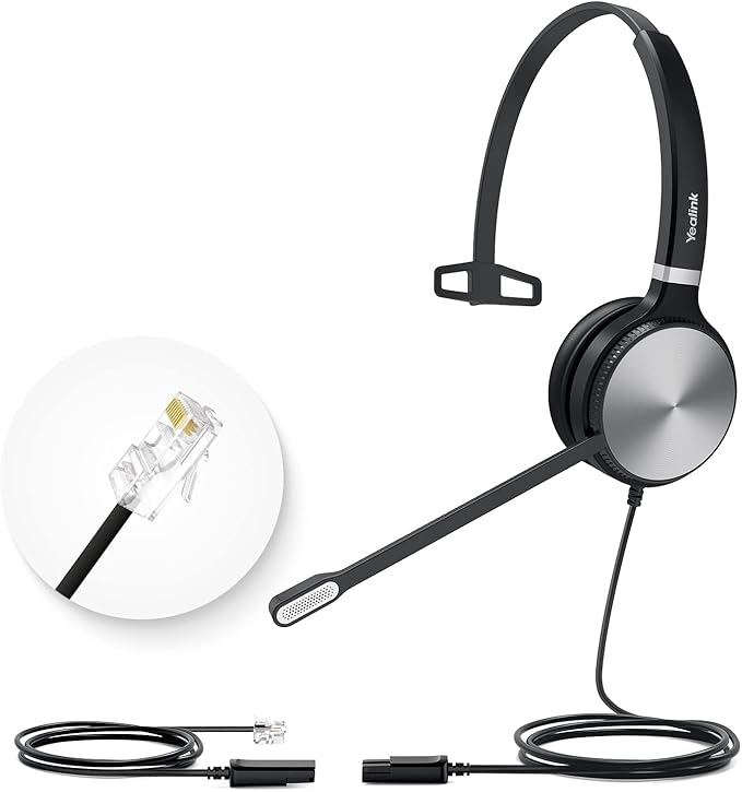 Yealink Phone Headsets for Office Phones YHS36 QD to RJ9 Wired Headset Compatible with Poly Snom Grandstream Phones Desk Landline VoIP Headset with Microphone -Mono/124g/2.1m Cable
