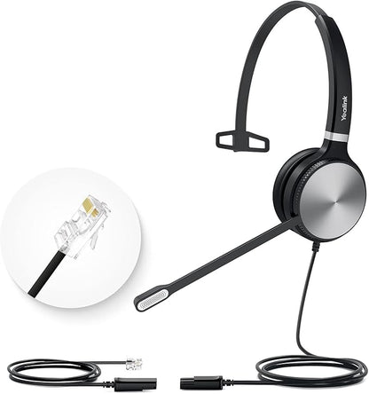 Yealink Phone Headsets for Office Phones YHS36 QD to RJ9 Wired Headset Compatible with Poly Snom Grandstream Phones Desk Landline VoIP Headset with Microphone -Mono/124g/2.1m Cable
