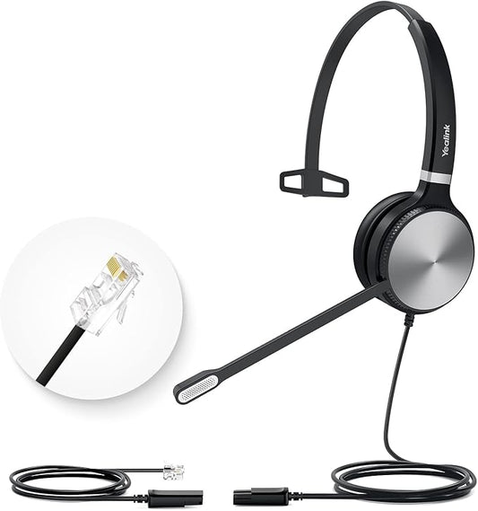 Yealink Phone Headsets for Office Phones YHS36 QD to RJ9 Wired Headset Compatible with Poly Snom Grandstream Phones Desk Landline VoIP Headset with Microphone -Mono/124g/2.1m Cable