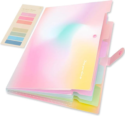 Ddaowanx Expanding File Folder, Letter A4 Size Accordion Plastic File Organizer, 5 Pocket Folders for Documents, Aesthetic Folder with Labels, Paper Organizer for School Office (Aurora Pink)
